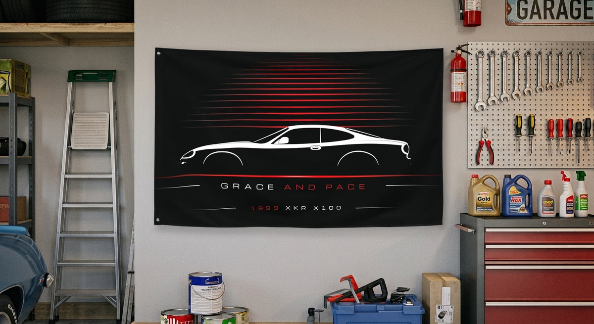 Jaguar XKR X100 1999 car silhouette flag - Garage Wall