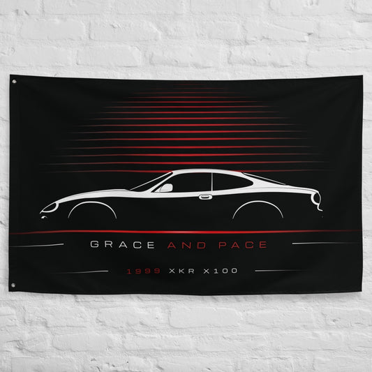 Jaguar XKR X100 1999 car silhouette flag - White Brick Wall
