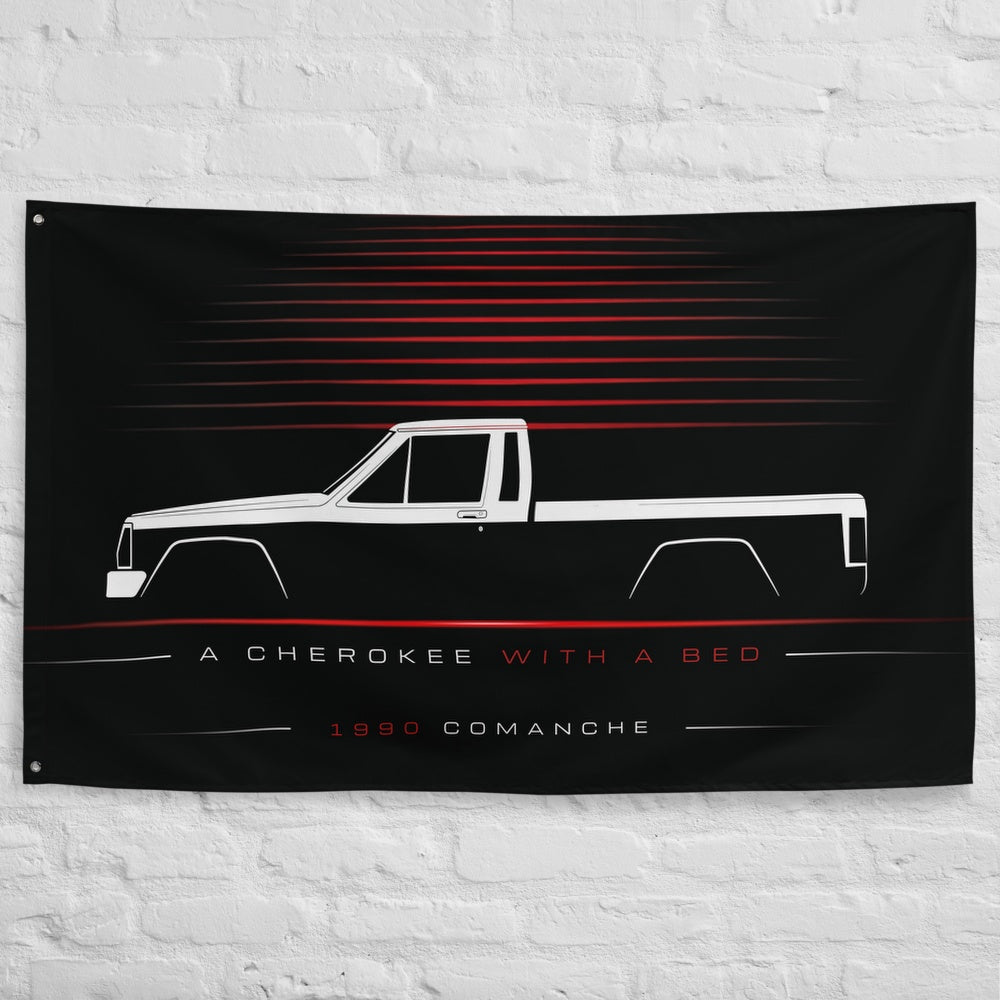 Jeep Comanche 1990 car silhouette flag - White Brick Wall