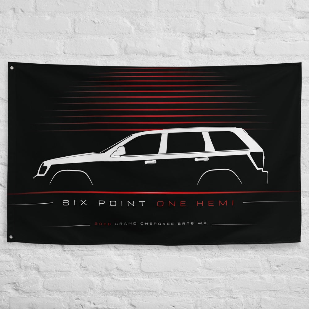 Jeep Grand Cherokee SRT8 WK 2006 car silhouette flag - White Brick Wall