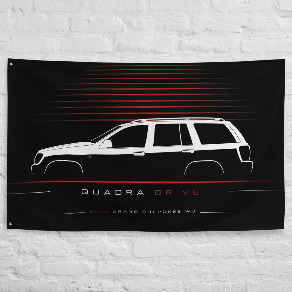 Jeep Grand Cherokee WJ 2000 car silhouette flag - White Brick Wall