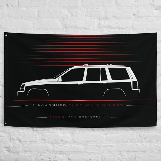Jeep Grand Cherokee ZJ 1996 car silhouette flag - White Brick Wall