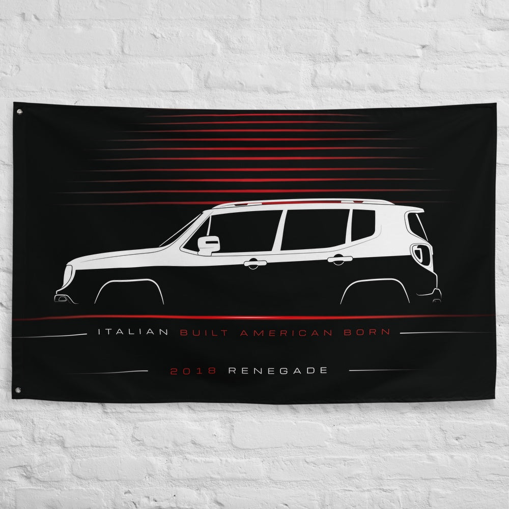 Jeep Renegade 2018 car silhouette flag - White Brick Wall