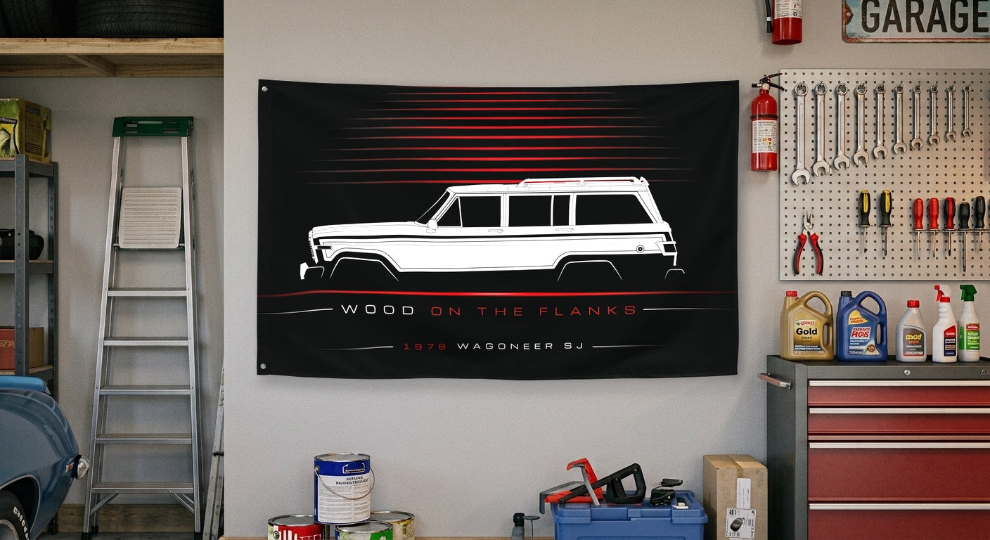 Jeep Wagoneer SJ 1978 car silhouette flag - Garage Wall