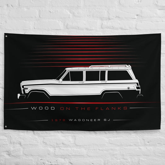 Jeep Wagoneer SJ 1978 car silhouette flag - White Brick Wall