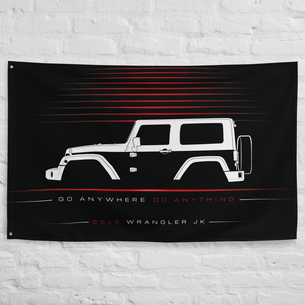 Jeep Wrangler JK 2012 car silhouette flag - White Brick Wall