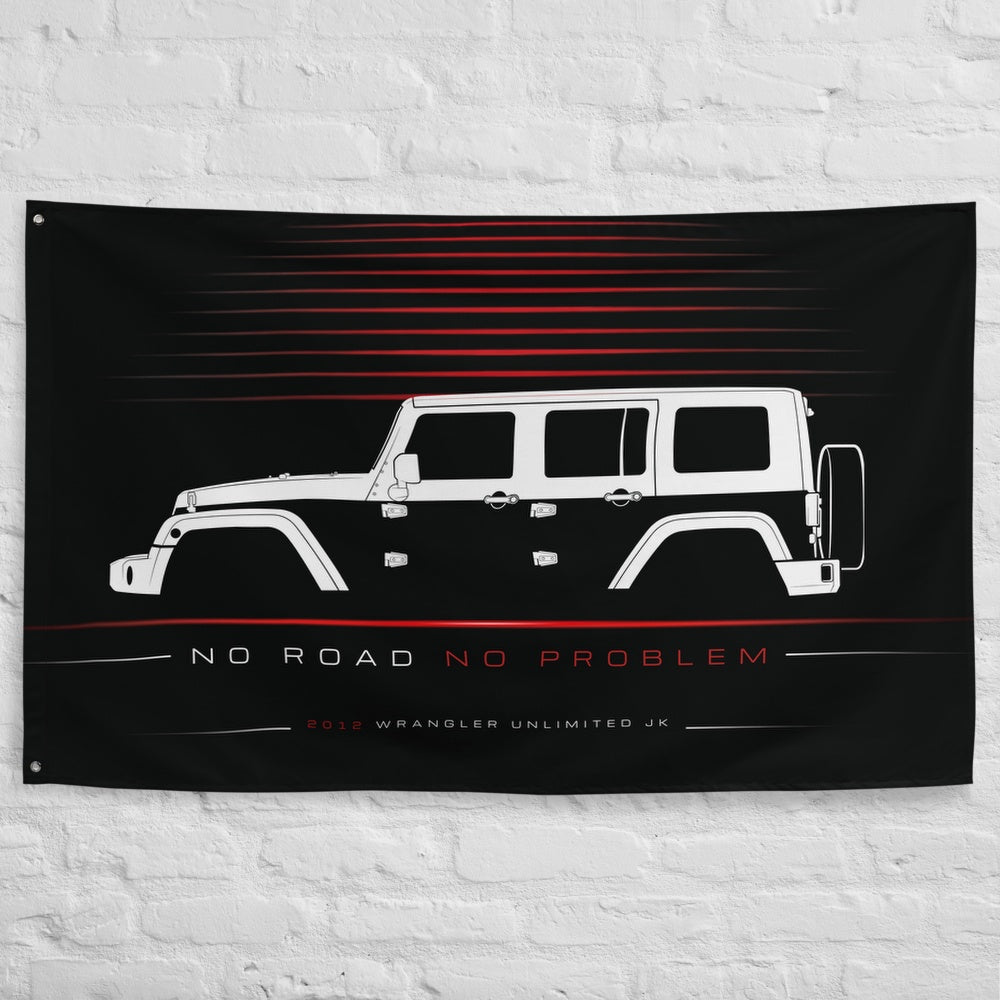 Jeep Wrangler Unlimited JK 2012 car silhouette flag - White Brick Wall