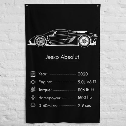 Koenigsegg Jesko Absolut 2020 car silhouette spec flag - White Brick Wall
