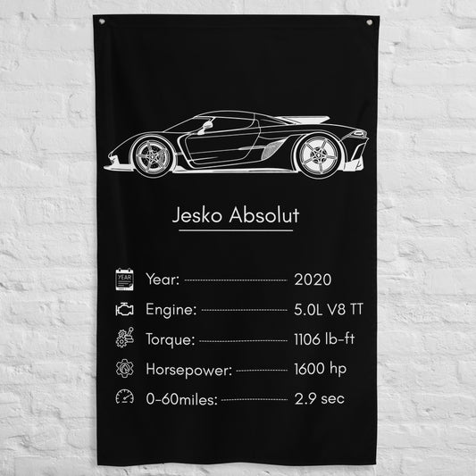 Koenigsegg Jesko Absolut 2020 car silhouette spec flag - White Brick Wall