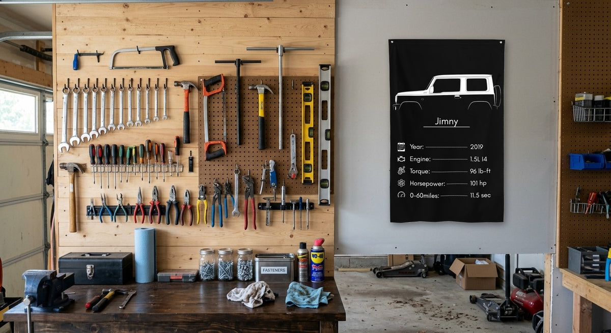 Suzuki Jimny 2019 car silhouette spec flag - Garage Pegboard Wall