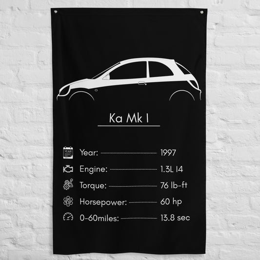 Ford Ka Mk I 1997 car silhouette spec flag - White Brick Wall