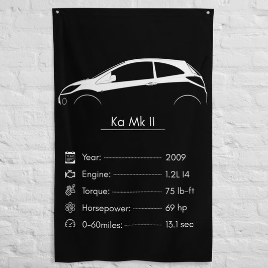 Ford Ka Mk II 2009 car silhouette spec flag - White Brick Wall