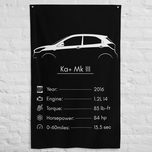 Ford Ka+ Mk III 2016 car silhouette spec flag - White Brick Wall