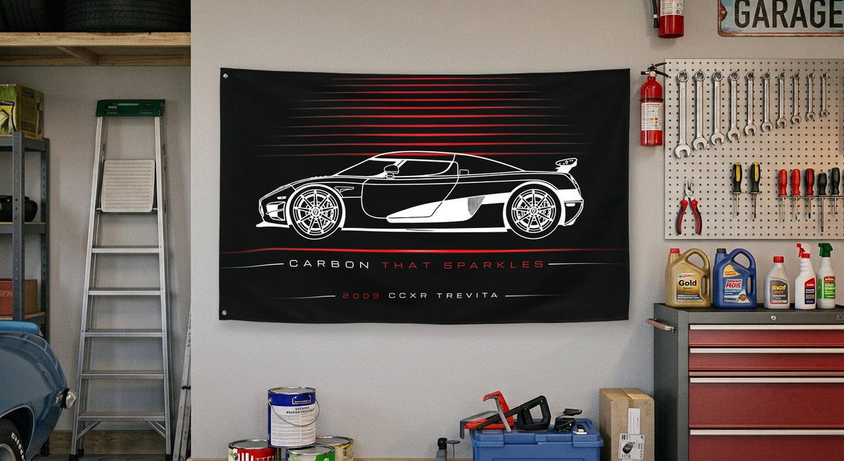 Koenigsegg CCXR Trevita 2009 car silhouette flag - Garage Wall