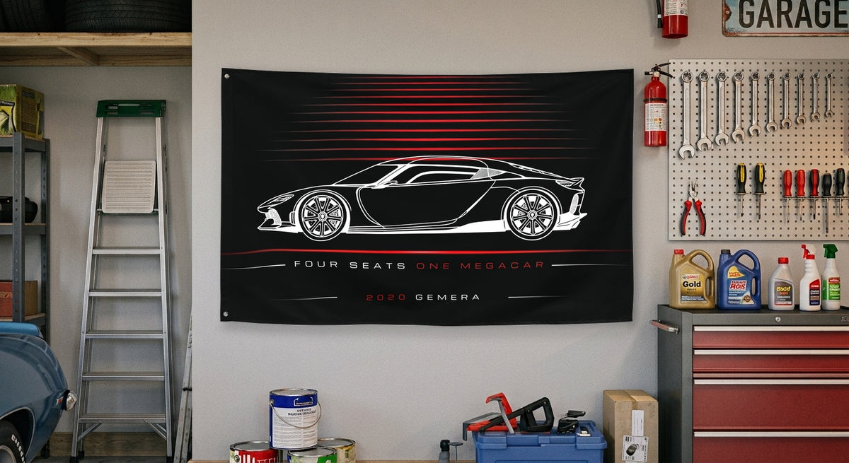 Koenigsegg Gemera 2020 car silhouette flag - Garage Wall