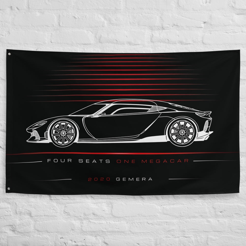 Koenigsegg Gemera 2020 car silhouette flag - White Brick Wall