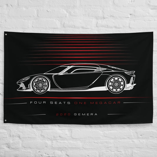 Koenigsegg Gemera 2020 car silhouette flag - White Brick Wall