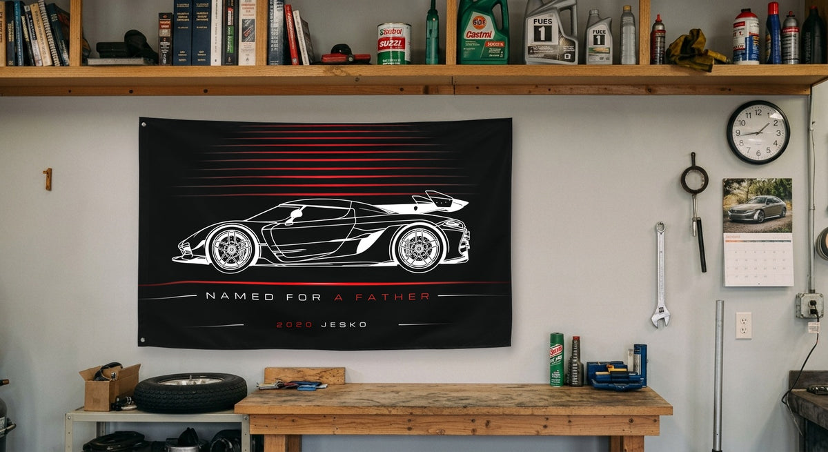 Koenigsegg Jesko 2020 car silhouette flag - Garage Workbench