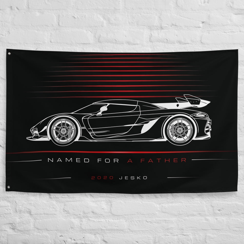 Koenigsegg Jesko 2020 car silhouette flag - White Brick Wall