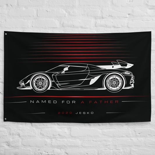 Koenigsegg Jesko 2020 car silhouette flag - White Brick Wall