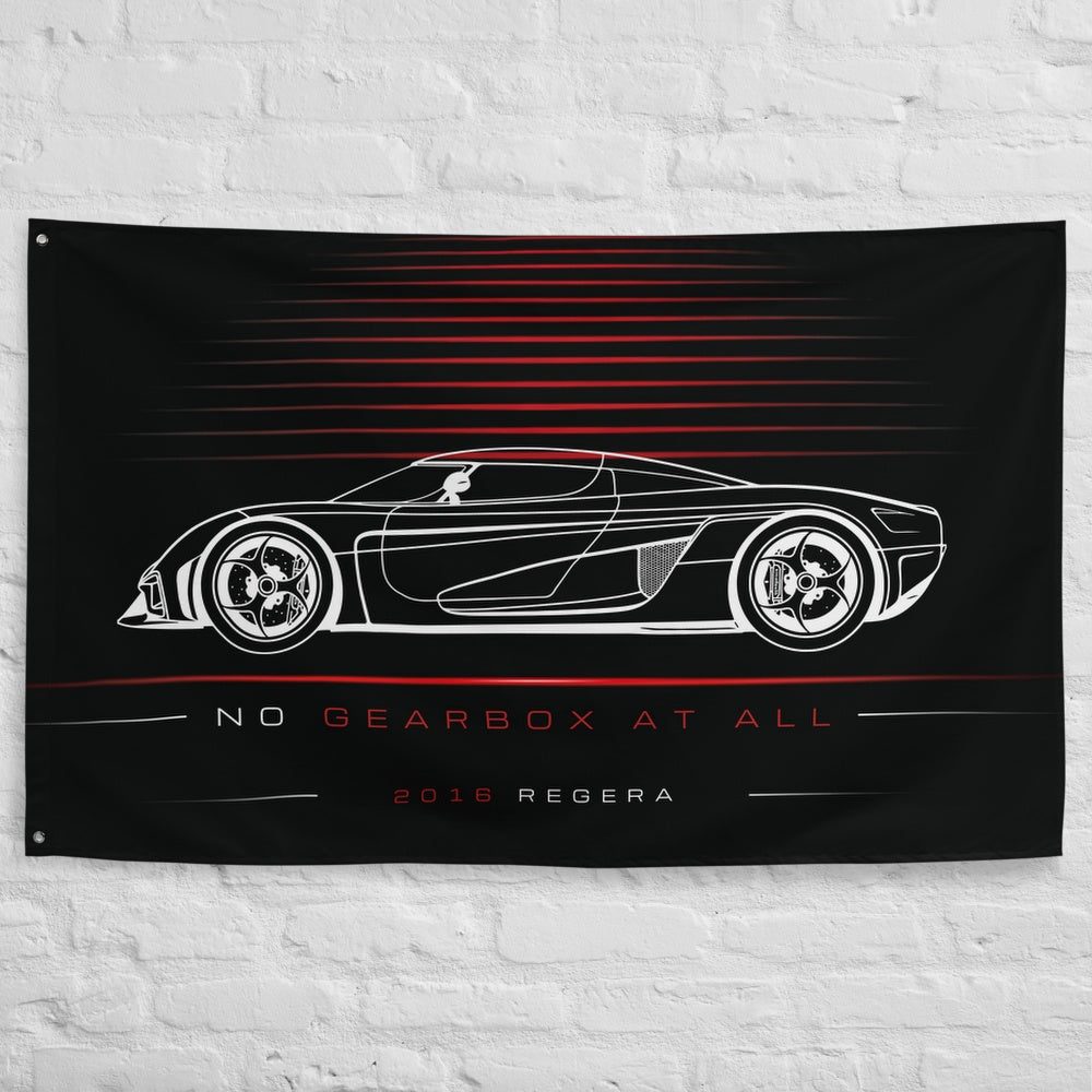 Koenigsegg Regera 2016 car silhouette flag - White Brick Wall