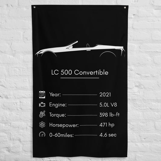 Lexus LC 500 Convertible 2021 car silhouette spec flag - White Brick Wall
