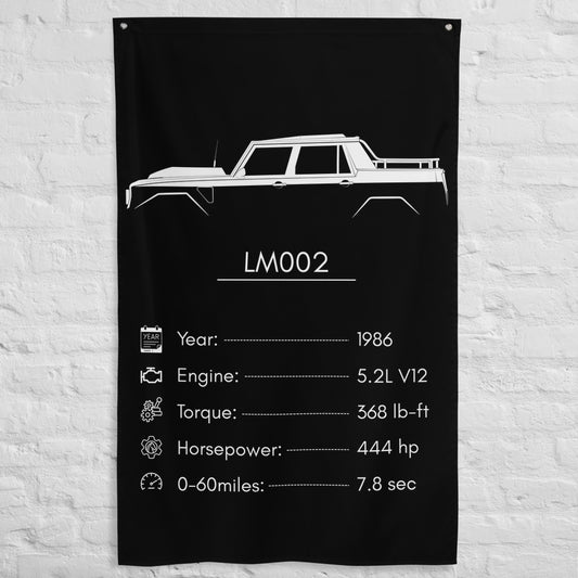 Lamborghini LM002 1986 car silhouette spec flag - White Brick Wall