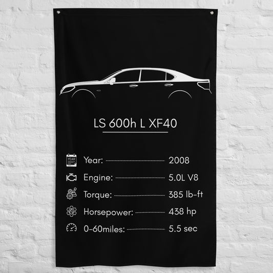 Lexus LS 600h L XF40 2008 car silhouette spec flag - White Brick Wall