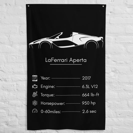 Ferrari LaFerrari Aperta 2017 car silhouette spec flag - White Brick Wall
