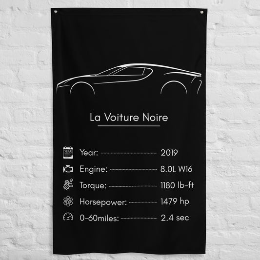 Bugatti La Voiture Noire 2019 car silhouette spec flag - White Brick Wall