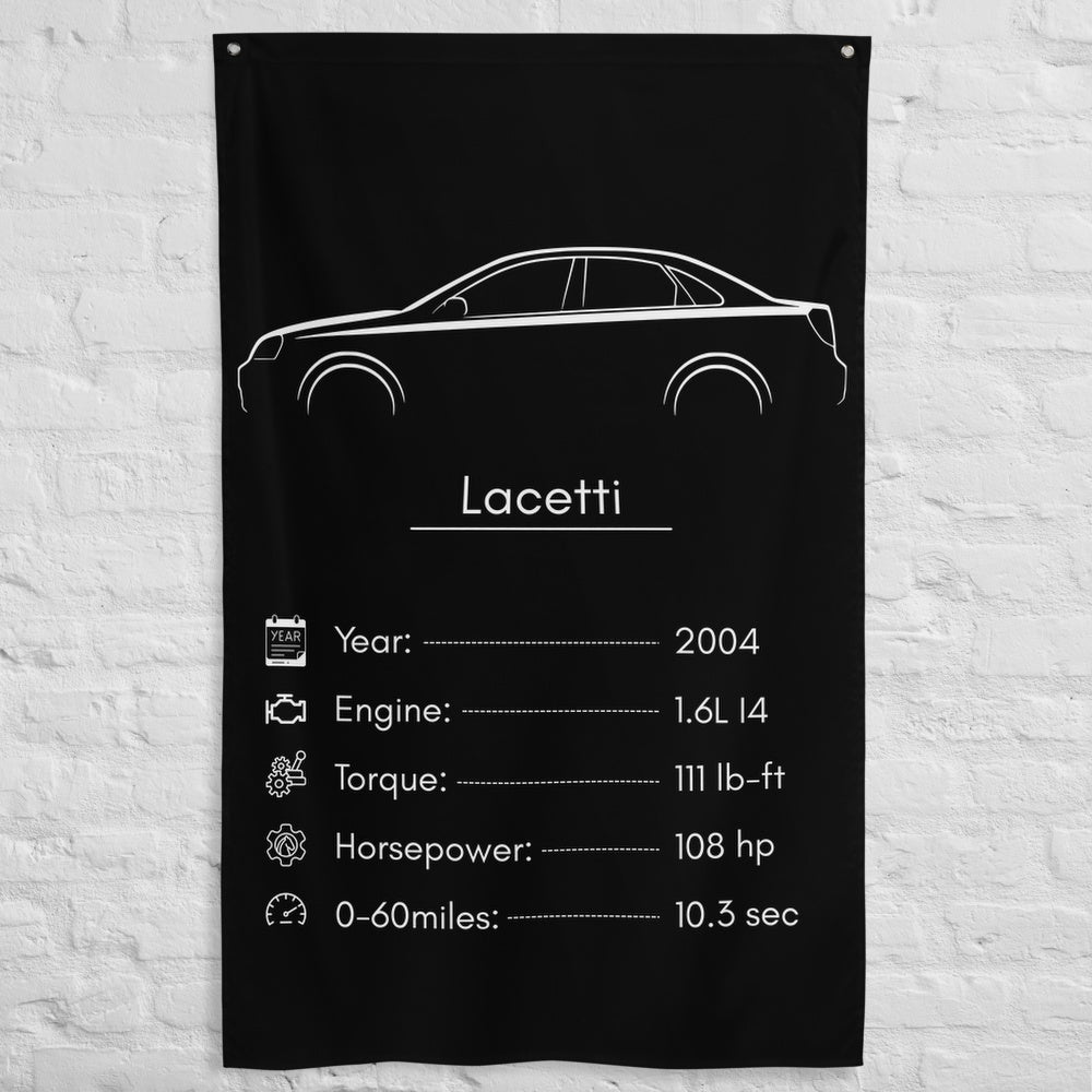 Daewoo Lacetti 2004 car silhouette spec flag - White Brick Wall