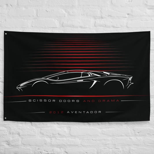Lamborghini Aventador 2012 car silhouette flag - White Brick Wall