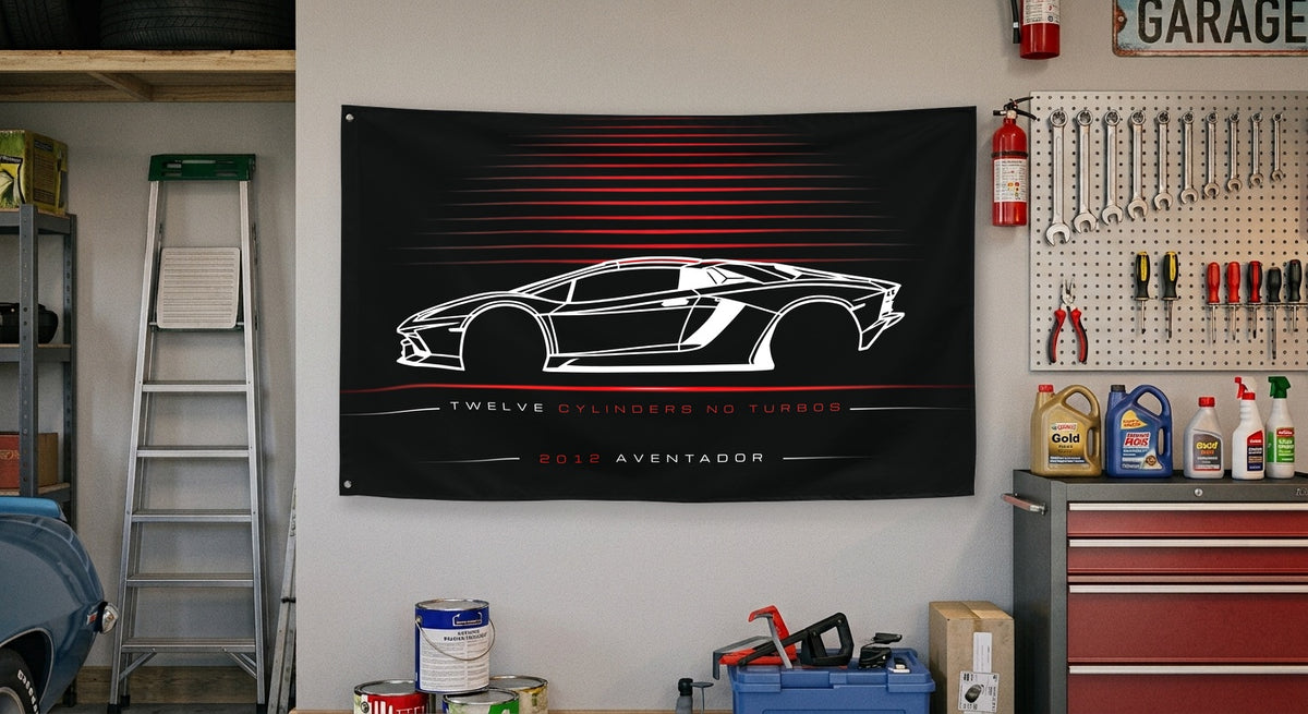 Lamborghini Aventador 2012 car silhouette flag - Garage Wall
