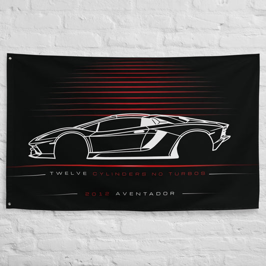 Lamborghini Aventador 2012 car silhouette flag - White Brick Wall