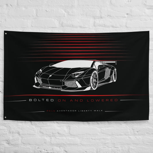 Lamborghini Aventador Liberty Walk 2015 car silhouette flag - White Brick Wall