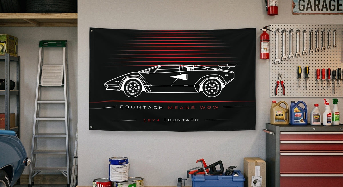 Lamborghini Countach 1974 car silhouette flag - Garage Wall