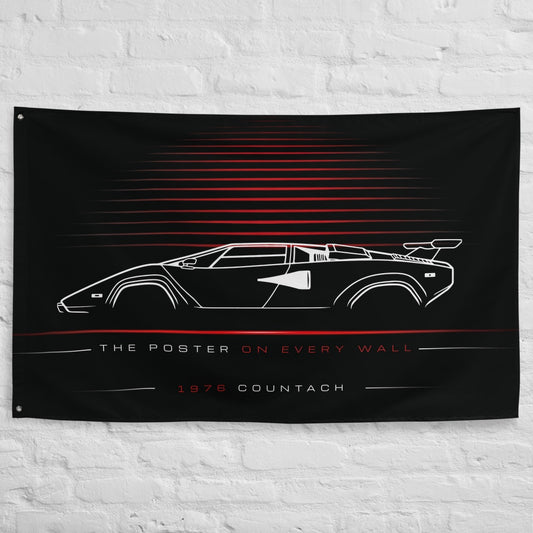 Lamborghini Countach 1976 car silhouette flag - White Brick Wall