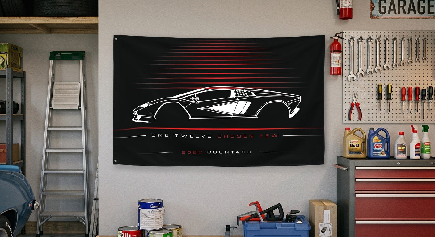 Lamborghini Countach 2022 car silhouette flag - Garage Wall