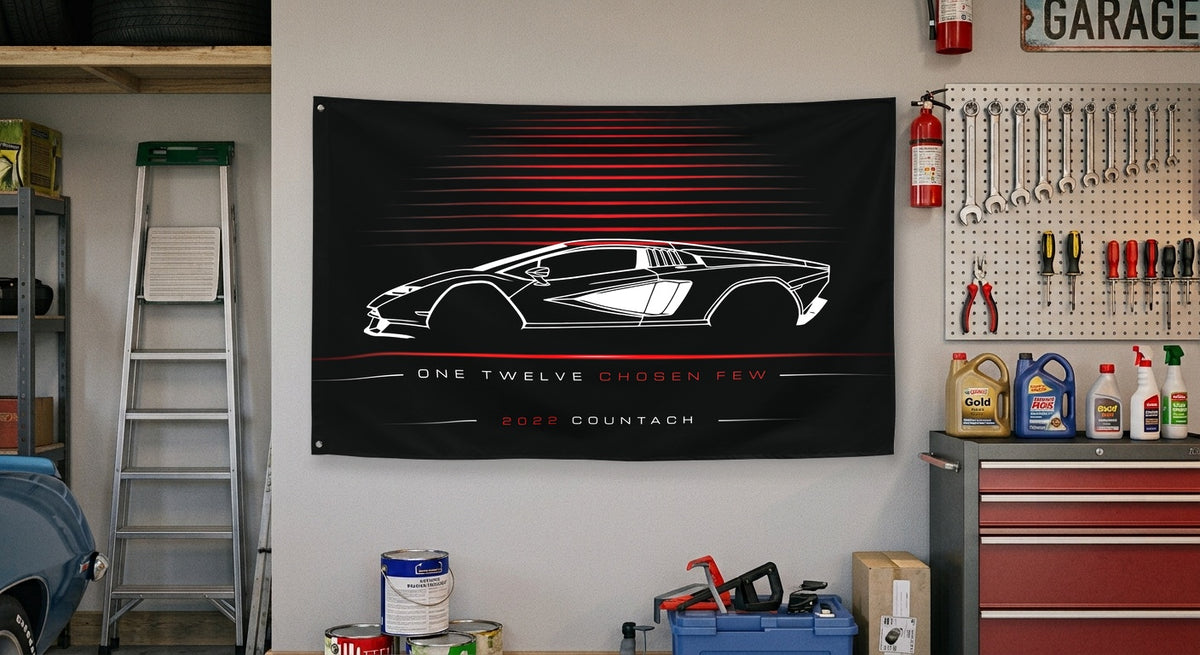 Lamborghini Countach 2022 car silhouette flag - Garage Wall