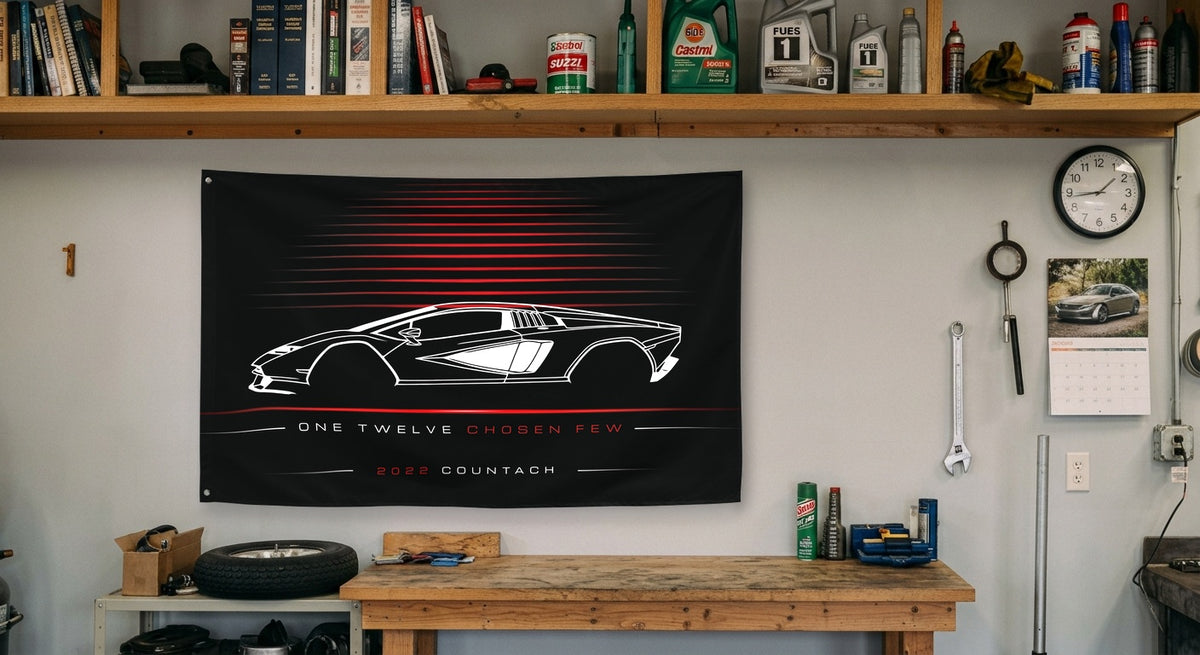 Lamborghini Countach 2022 car silhouette flag - Garage Workbench
