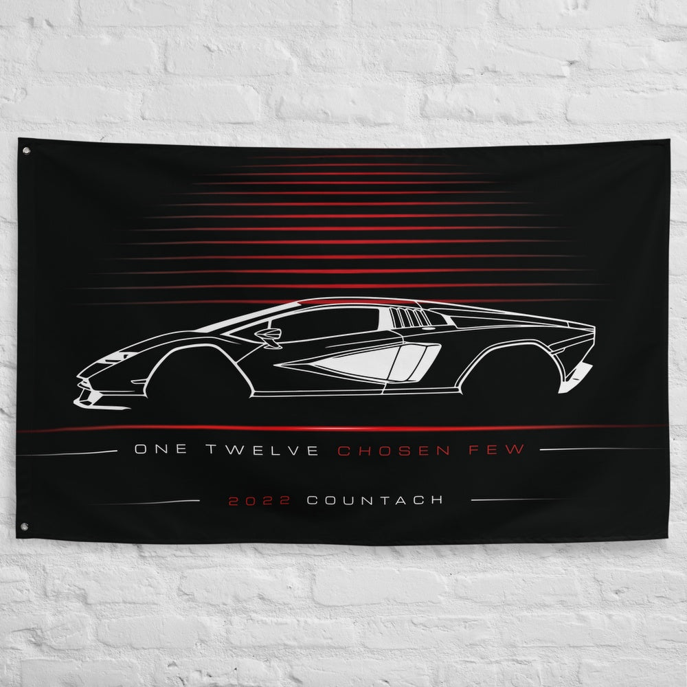 Lamborghini Countach 2022 car silhouette flag - White Brick Wall