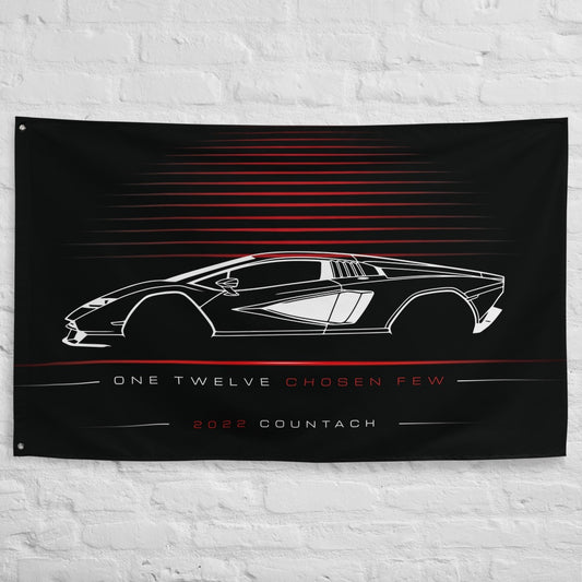 Lamborghini Countach 2022 car silhouette flag - White Brick Wall