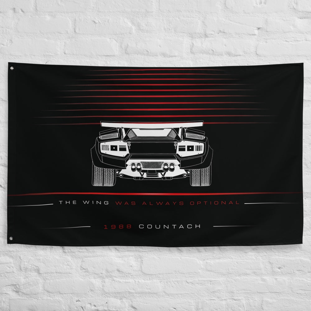 Lamborghini Countach 1988 car silhouette flag - White Brick Wall