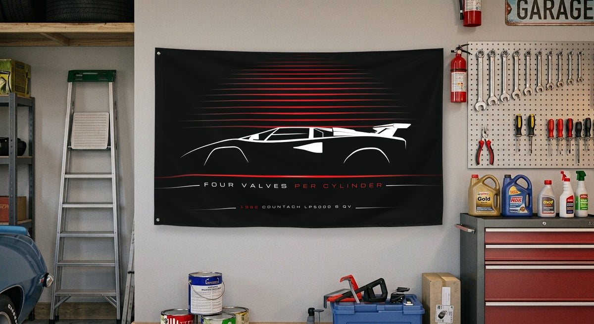 Lamborghini Countach LP5000 S Quattrovalvole 1986 car silhouette flag - Garage Wall