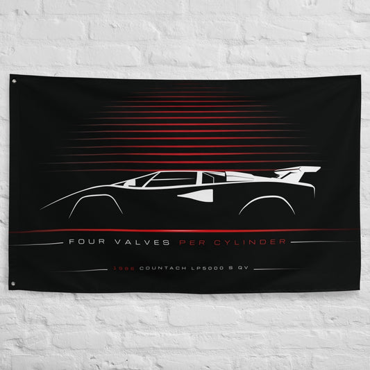Lamborghini Countach LP5000 S Quattrovalvole 1986 car silhouette flag - White Brick Wall