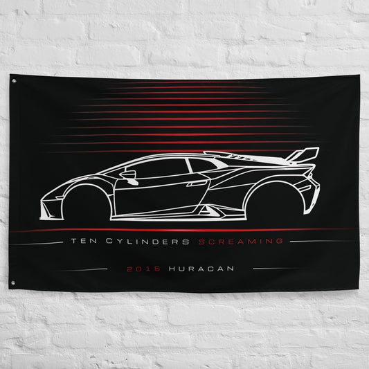 Lamborghini Huracan 2015 car silhouette flag - White Brick Wall