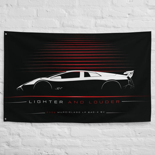 Lamborghini Murcielago LP 640-4 SuperVeloce 2009 car silhouette flag - White Brick Wall
