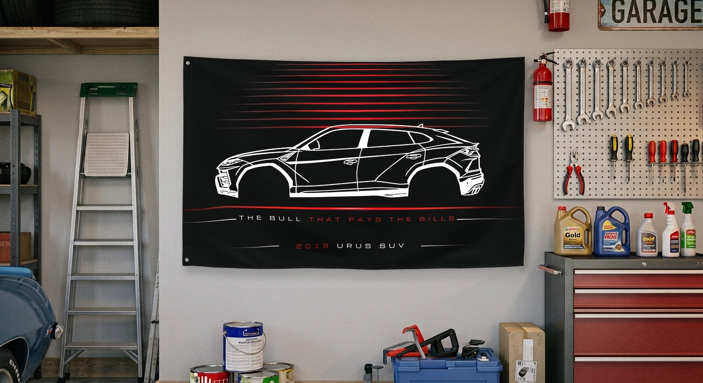 Lamborghini Urus SUV 2019 car silhouette flag - Garage Wall