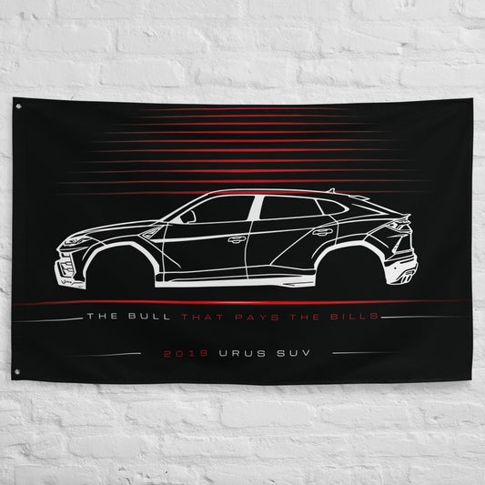 Lamborghini Urus SUV 2019 car silhouette flag - White Brick Wall