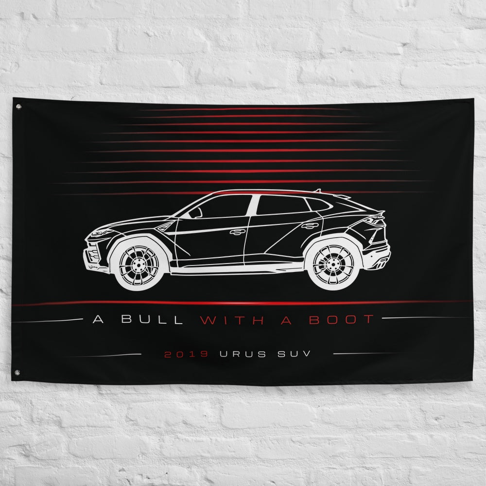 Lamborghini Urus SUV 2019 car silhouette flag - White Brick Wall